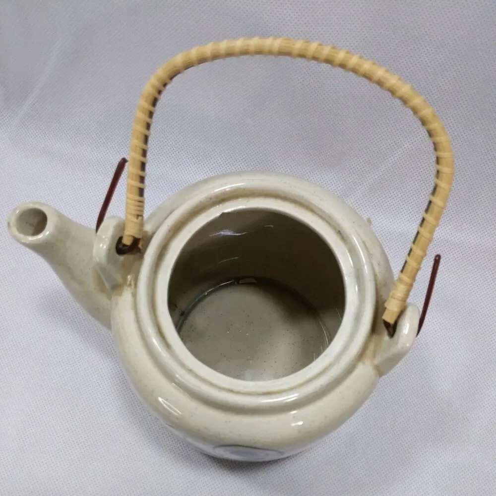 Vintage Made In Japan Butterfly Tea Pot Bamboo Handle